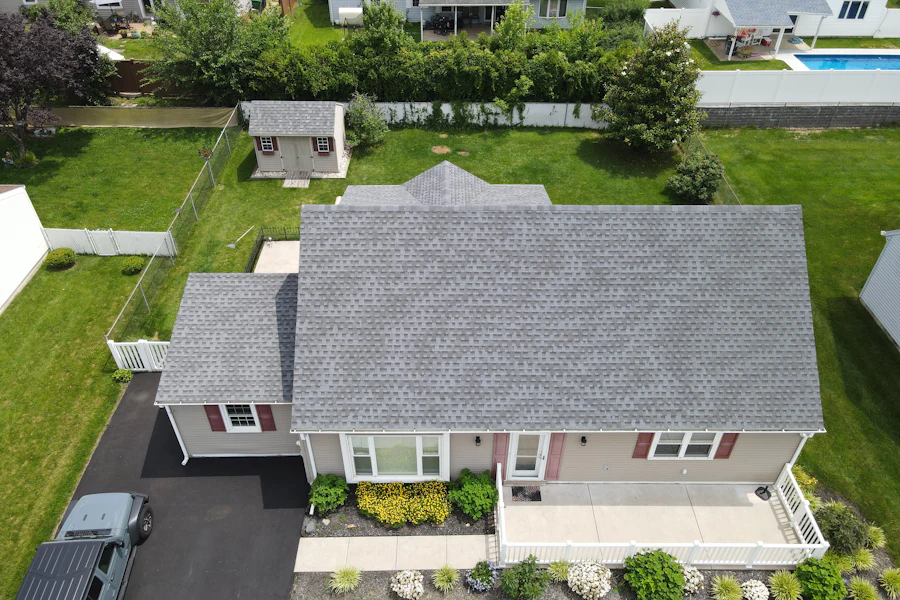 Shingle roof of a suburban home seen from above